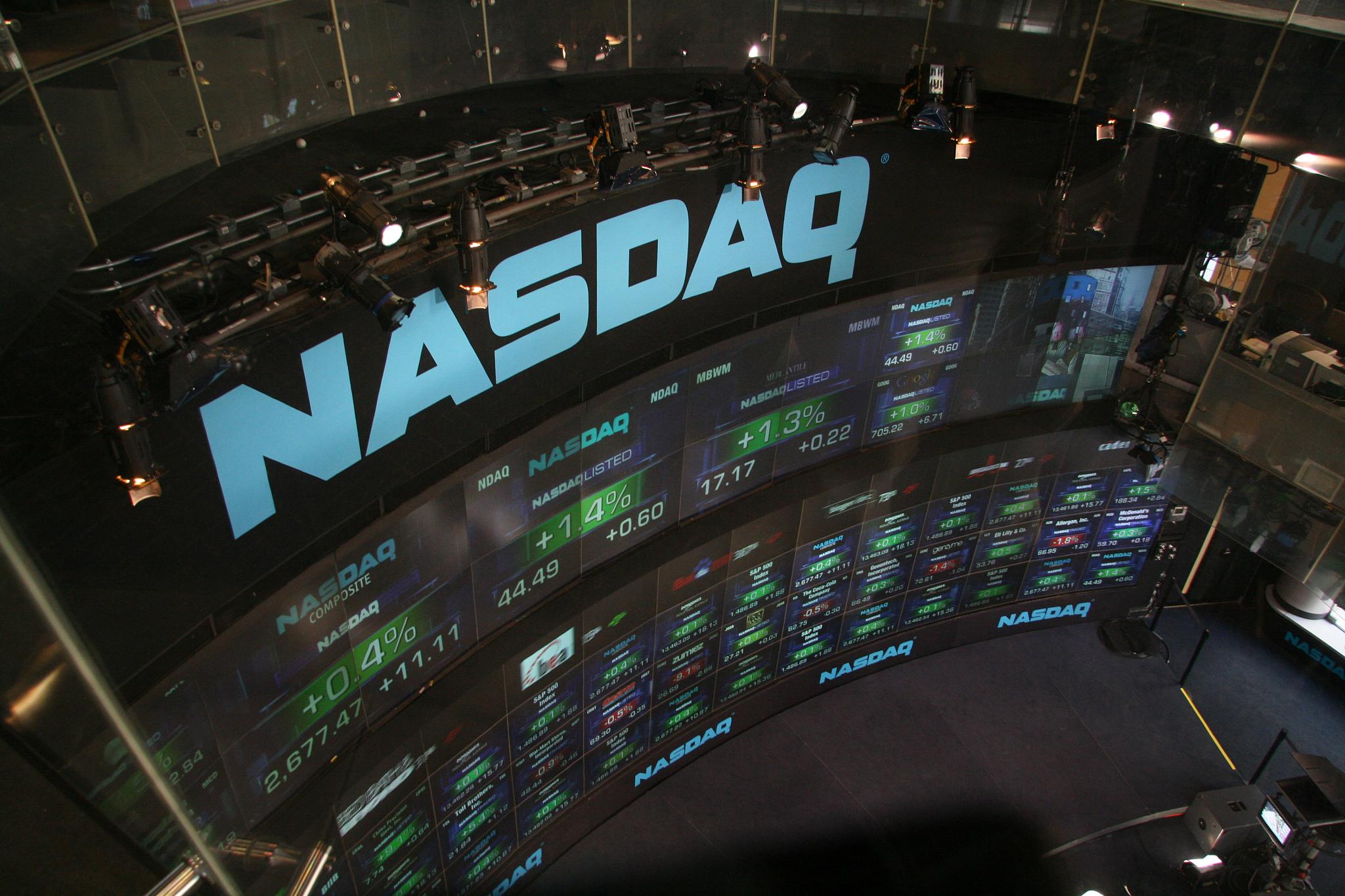 Nasdaq stock market display screens in Times Square